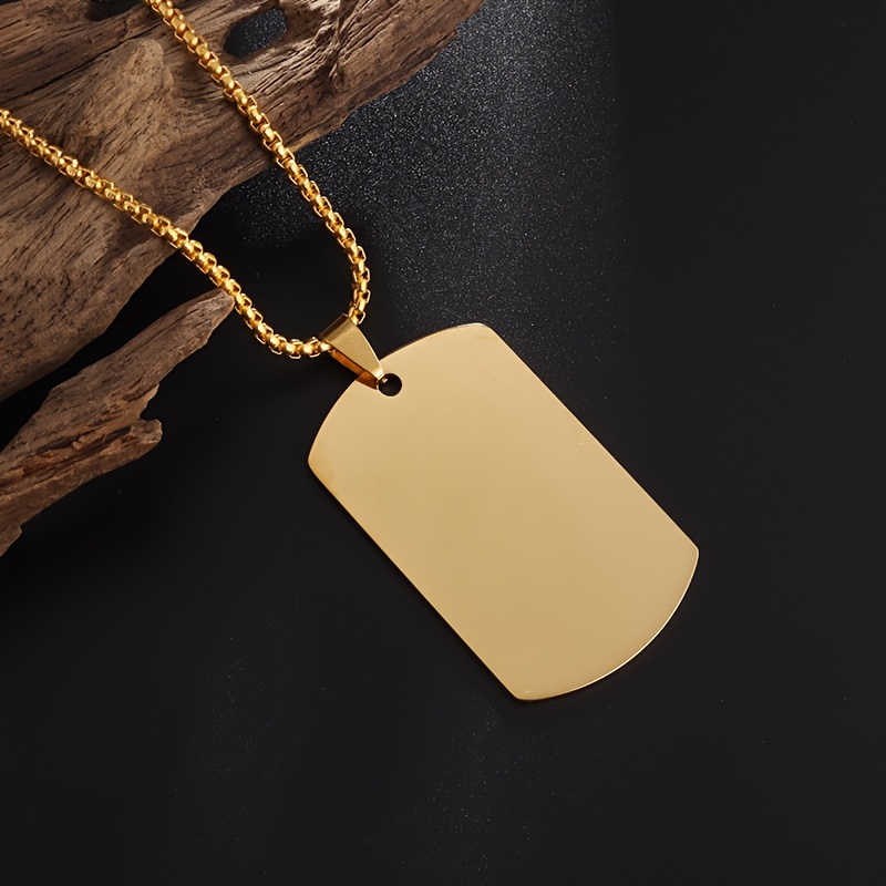 TEMU 1pc 304 Stainless Steel Simple High Quality Polished Square Pendant Necklace Men And Women Trendy Matching Costume Jewelry