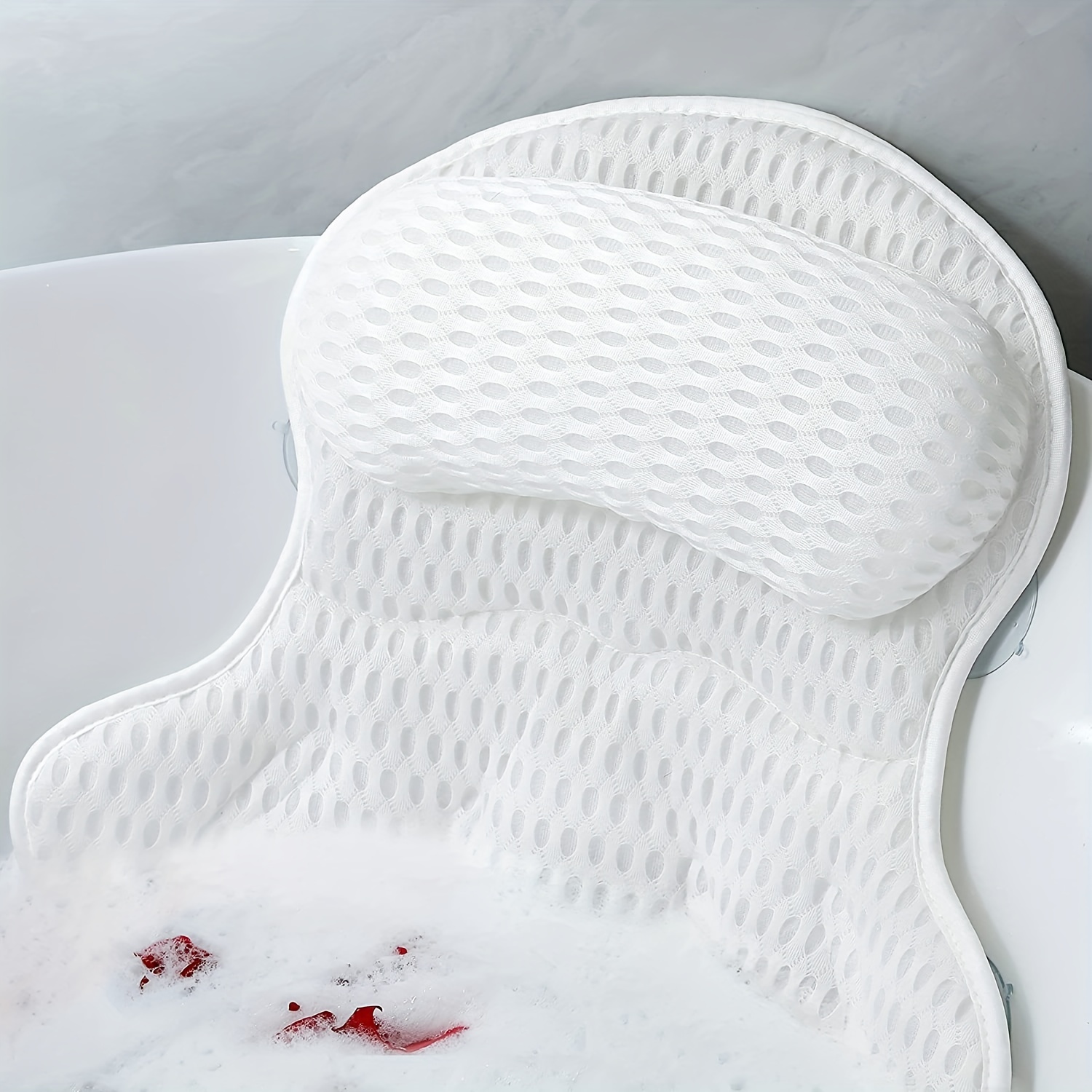 Bathtub Cushion Soft Breathable Folding Headrest Back Support Bath Pillow  Cushion for Adults Spa Blue 