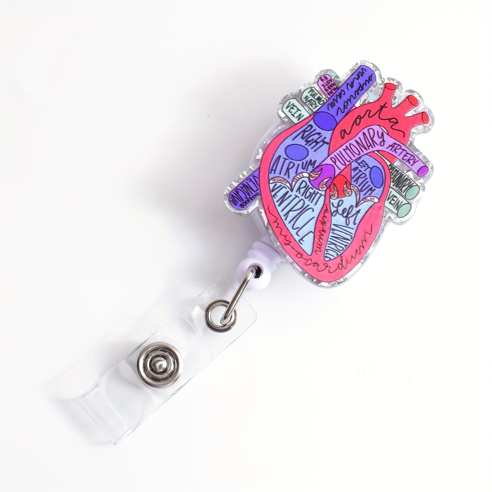 1pc Heart Badge Reel With Clip Cute Acrylic Badge Clip, Funny Anatomy  Anatomical Cardiac ID Card Badge Holder, Retractable For Nurses Office  Teacher