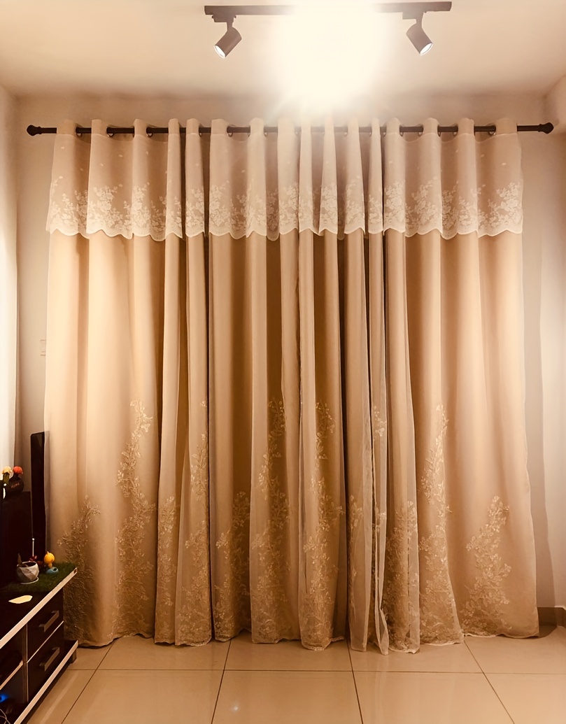 1pc double layer embroidery curtain with lace grommet top semi blackout cloth window drapes curtains for bedroom living room sliding door home decor details 10