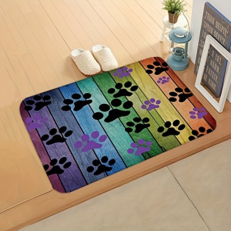 Colorful Dog Paws Bathroom Rug Bathmat, Water Absorbent And Non