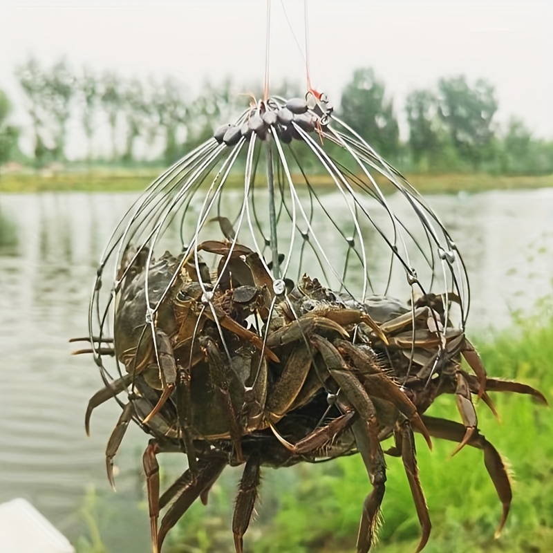 1pc Automatic Steel Wire Crab Trap for Freshwater and Saltwater Fishing -  Efficient Fishing Cage for Catching Crabs