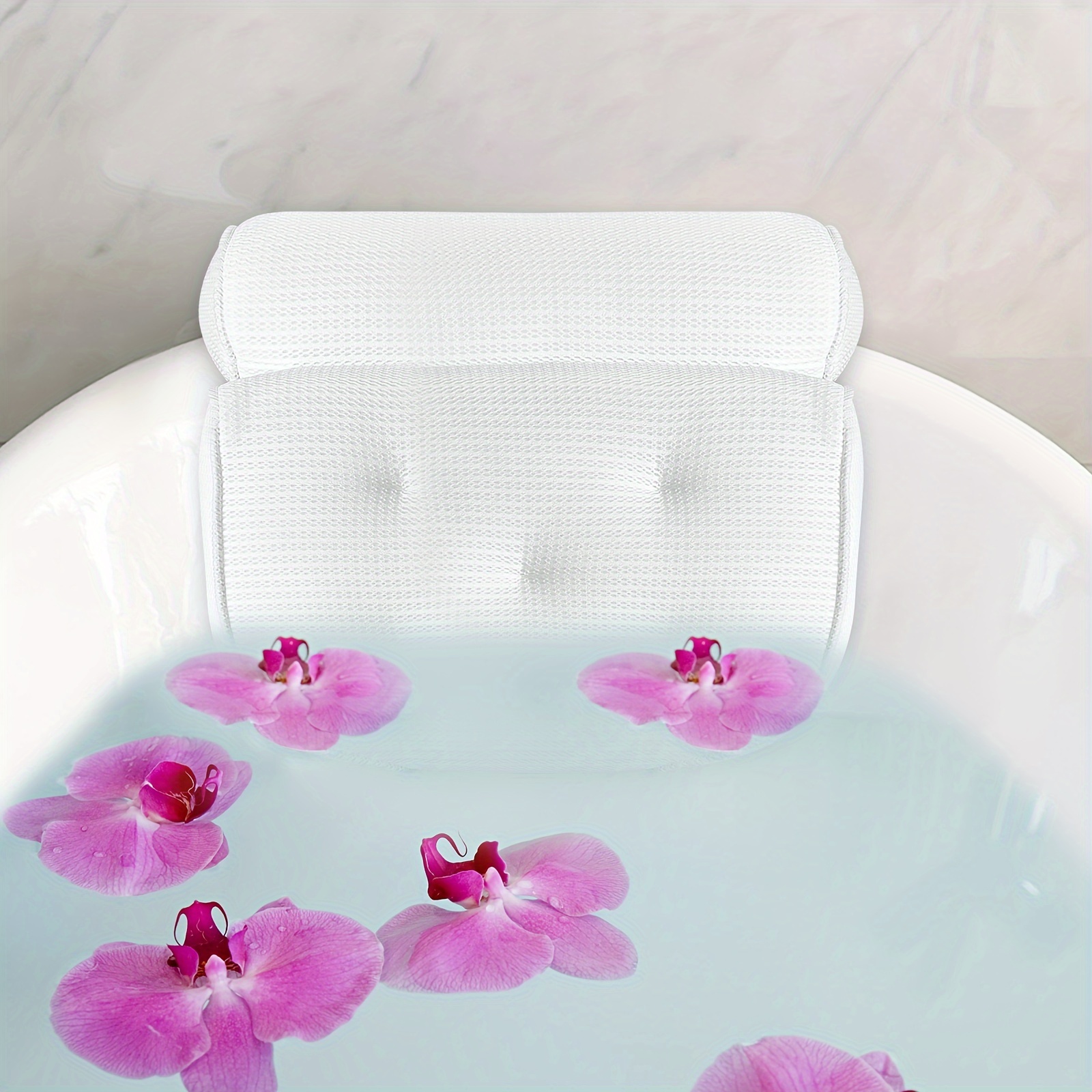  Almohada de baño Accesorios de spa – Almohadas de baño para  bañera de cuello y respaldo – Almohada de bañera reposacabezas de lujo con  malla de aire 4D y 6 ventosas