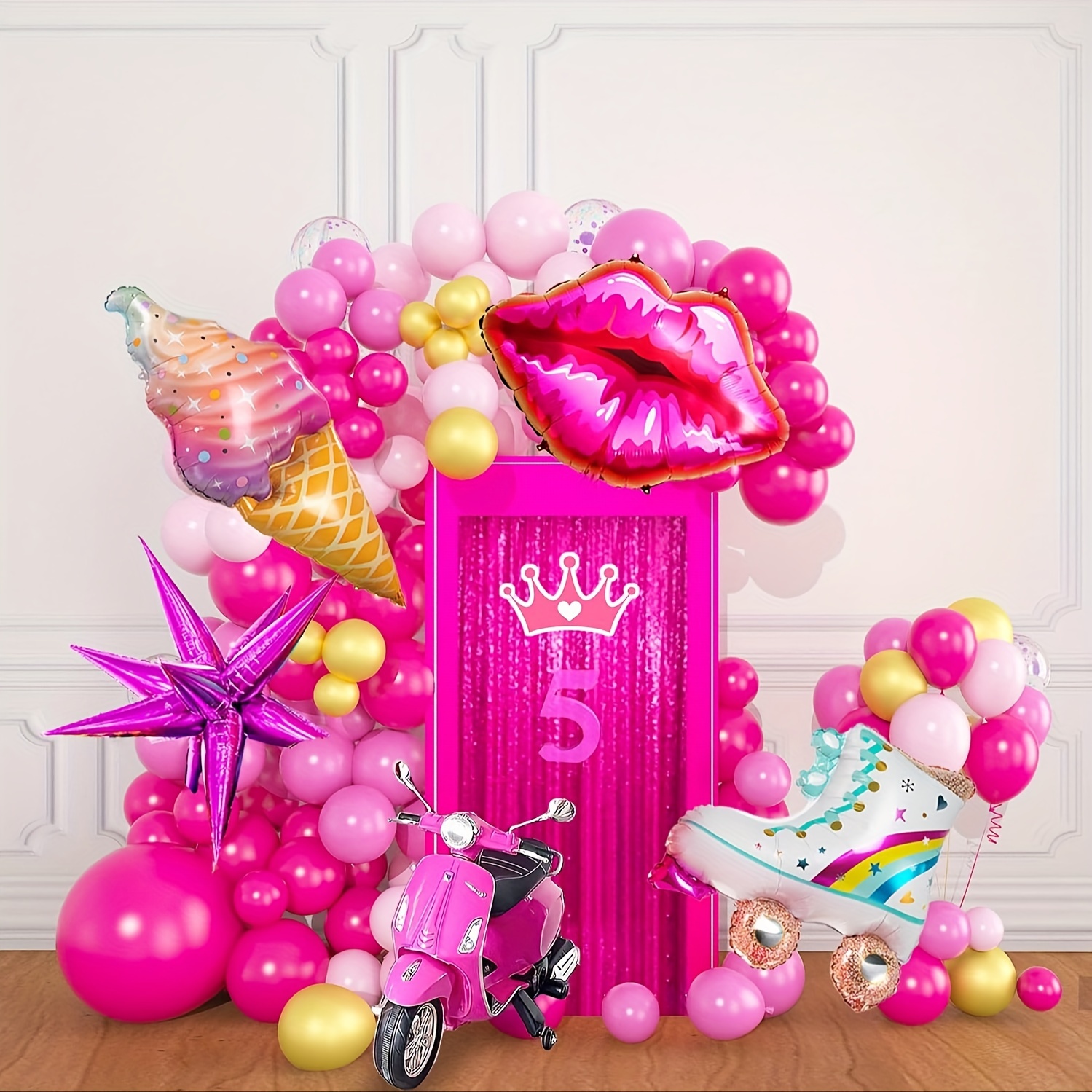 Kit de adornos y decoración de 126 guirnaldas de globos de mariposas rosas  y moradas, arco de globos con tema de mariposas y globos de lámina dorada  de mariposa estrella para niñas