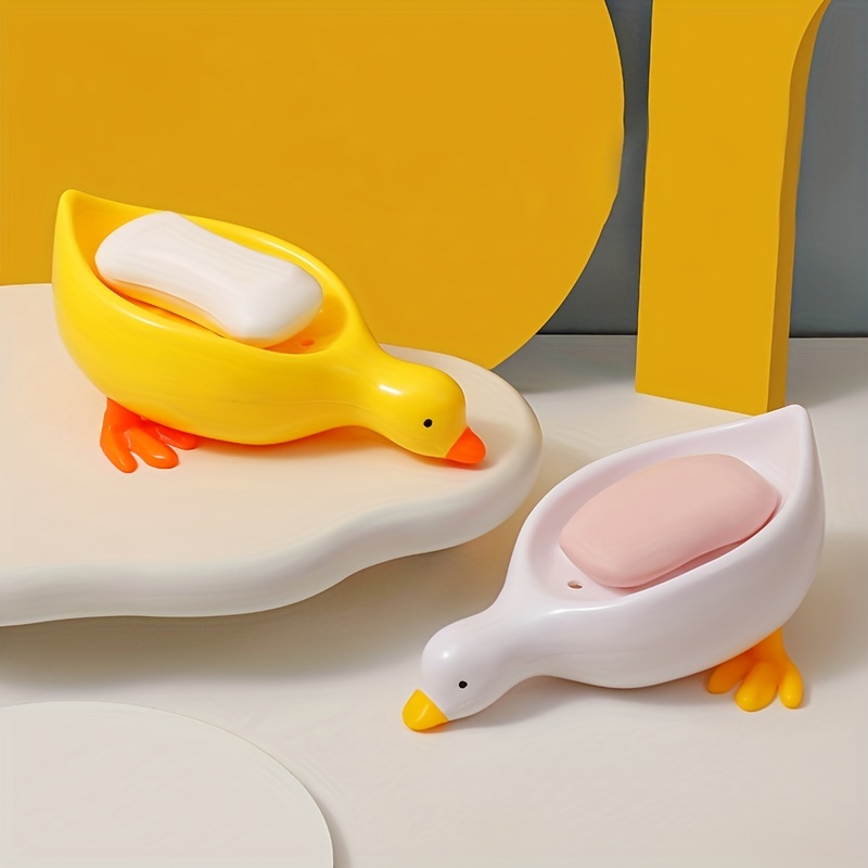 Cute Duck Design Soap Dish, Plastic Drain Soap Tray, Household