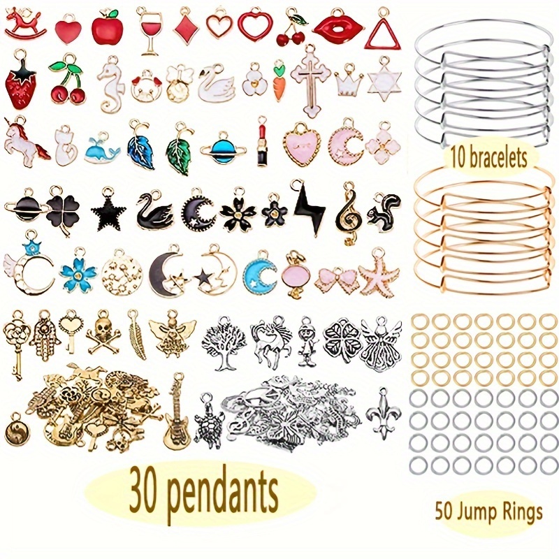 180pcs Expandable Blank Bracelet Making Kit Charm Bracelet DIY Set, 20pcs  Adjustable Metal Bracelets, 60 Retro Golden Pendant (Random), 100 Open Jump