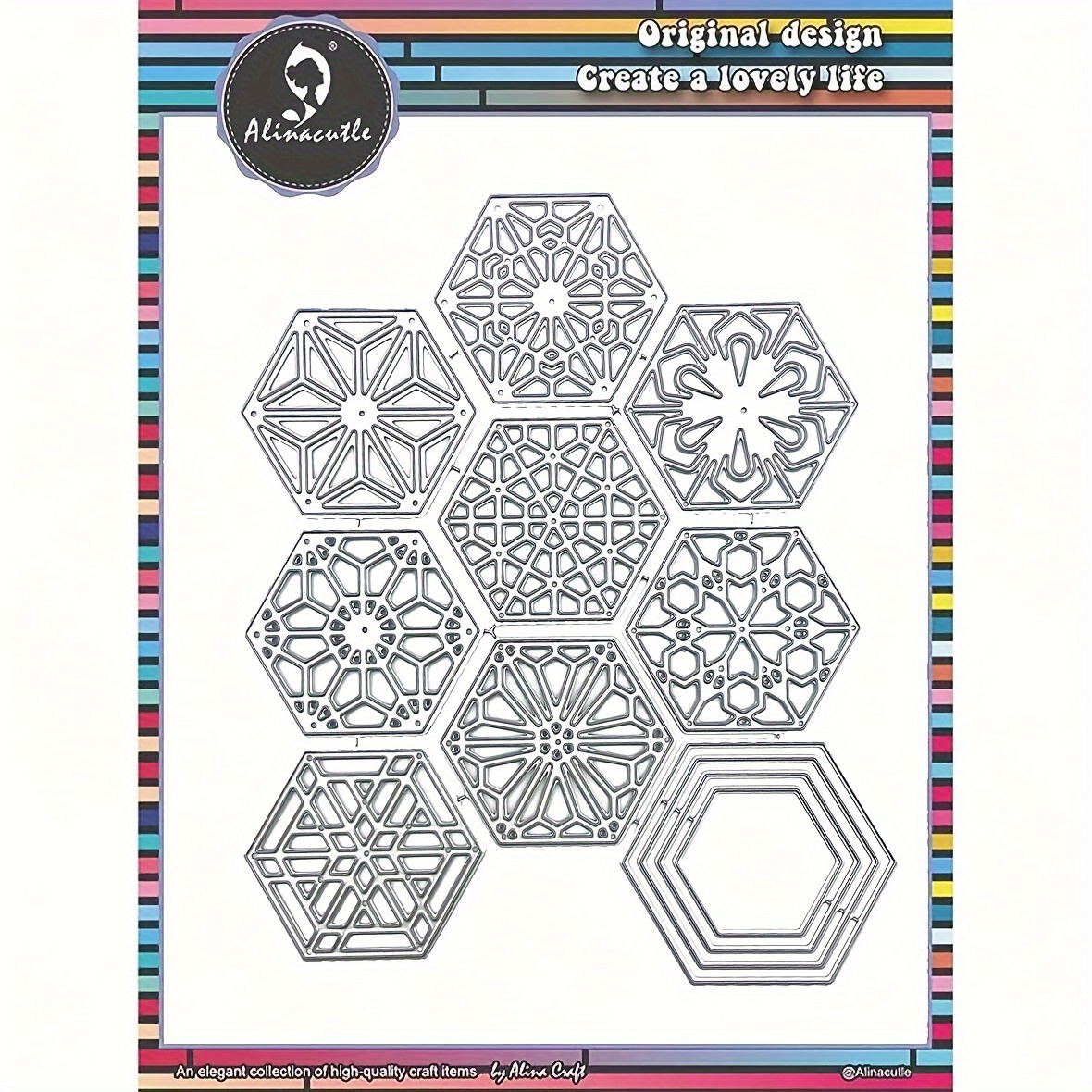Image of Alinacraft 9pcs Hexagon Frame Set Metal Die Cut For Paper Craft Metal Die-cuts For Scrapbooking Cutting Die For Handmade Cards - Alinacutle