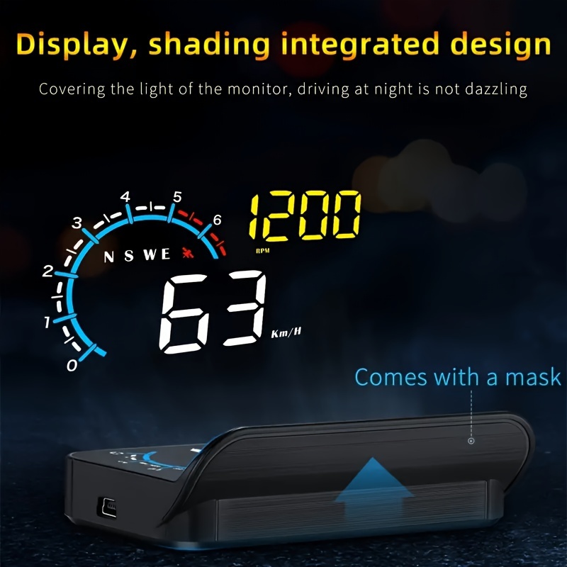 M12 OBD2+GPS Car Projector MPH KMH Automatic HUD Speedometer Windscreen  8.89 Cm Screen HD Car Head-up Display Multi-function Alarm Accessories