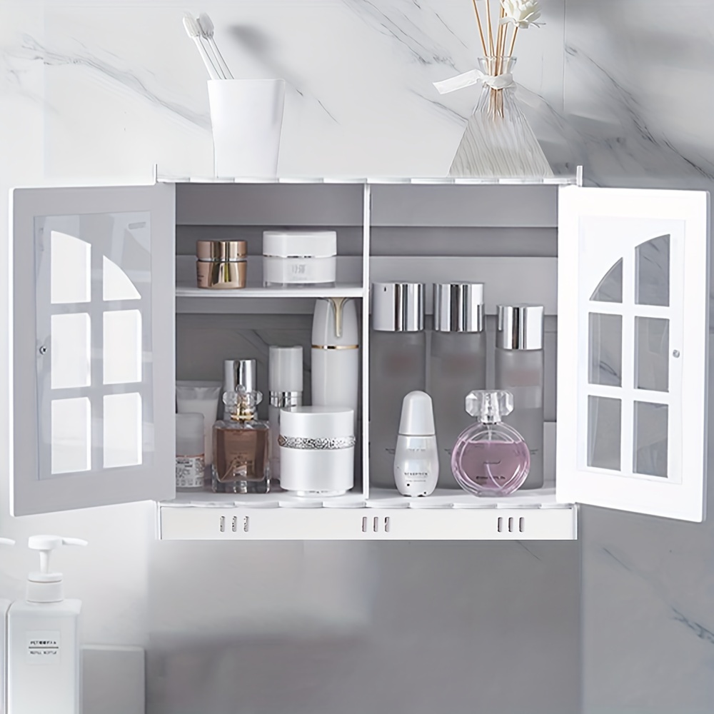Espejo, baño, montado en la pared, espejo de maquillaje, tocador, gabinete  de madera maciza de una sola puerta, armario de almacenamiento para