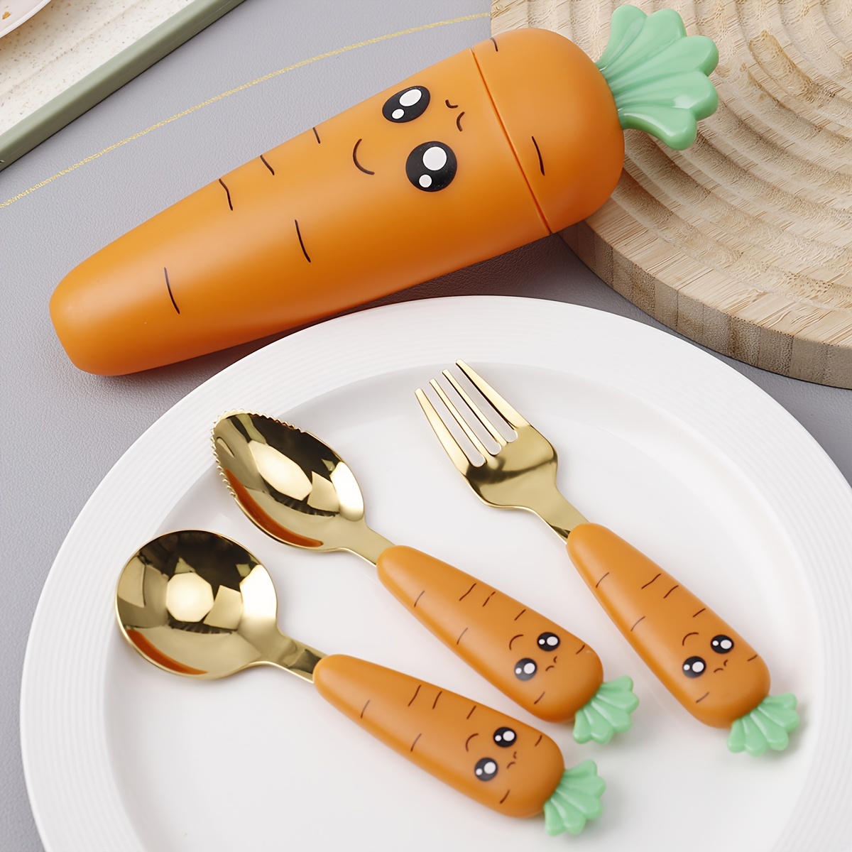 Cartoon Children Utensil Carrot Shape Baby Tableware Set Cute