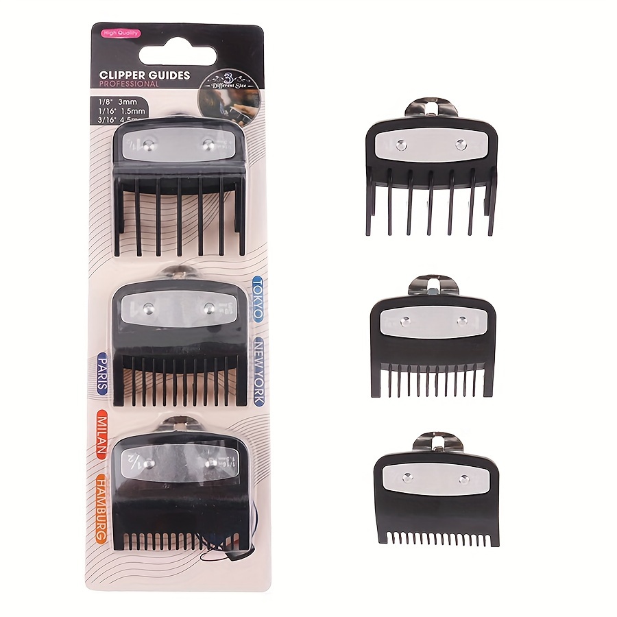 

3pcs/set Hair Clipper Guards Guide Combs Trimmer Cutting Guides Styling Tools Attachment Compatible 1.5mm/0.059in 3mm/0.118in 4.5mm/0.177in