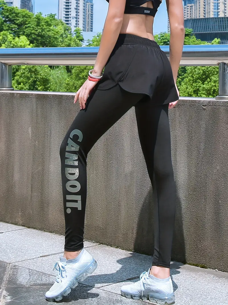* Two-piece Jogging Pants For Women, Tight, Elastic, Hip Lifting, Yoga,  Fitness Pants, Letter Quick Drying Cropped Pants