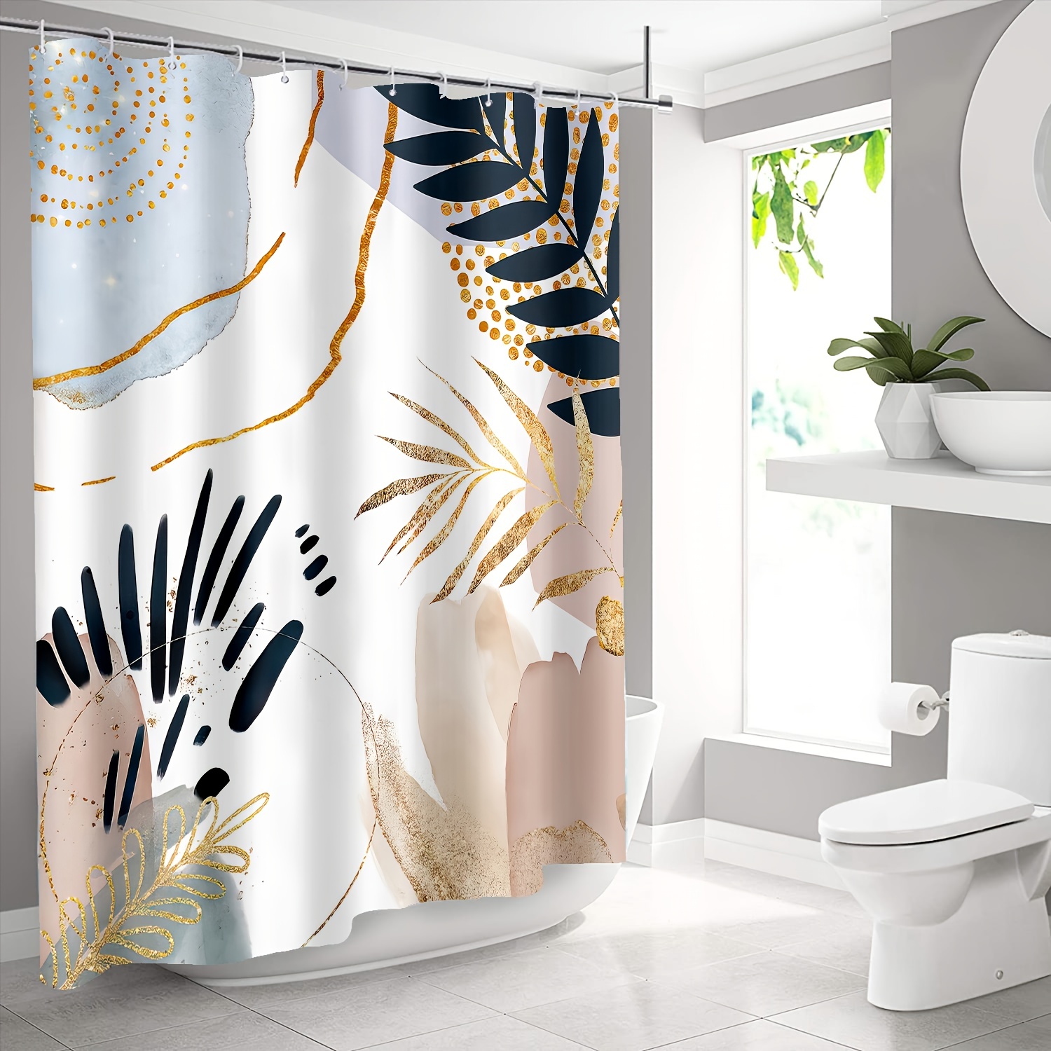 Mid Century Shower Curtain Set Boho Shower Curtain Set With Rugs,abstract  Bathroom Decor Accessories Waterproof Shower Curtain For Bathroom With Mat