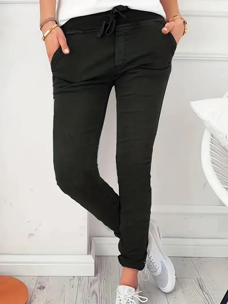 Drawstring Long Length Pants Casual Solid Pants Pockets - Temu