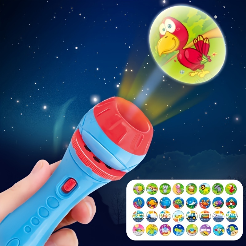 1pc Projector Torch Flashlight Toy Projection Flashlight 32 Pattern Projection Lamp Animals Transportation Bedtime Cognitive Fun Projector Flashlight Blue Pink Popular Birthday Gifts