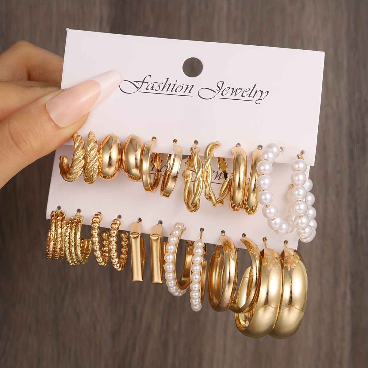 

12 Pairs Of Golden Geometric C Shaped Ball Imitation Pearl Design Hoop Earrings Set Zinc Alloy Jewelry Gifts For Women Daily Wear