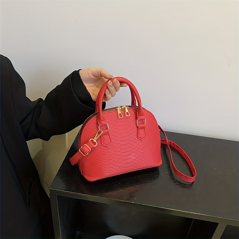 Fashion Shell Handbag, Snakeskin Embossed Crossbody Bag, Zipper Around  Purses For Women