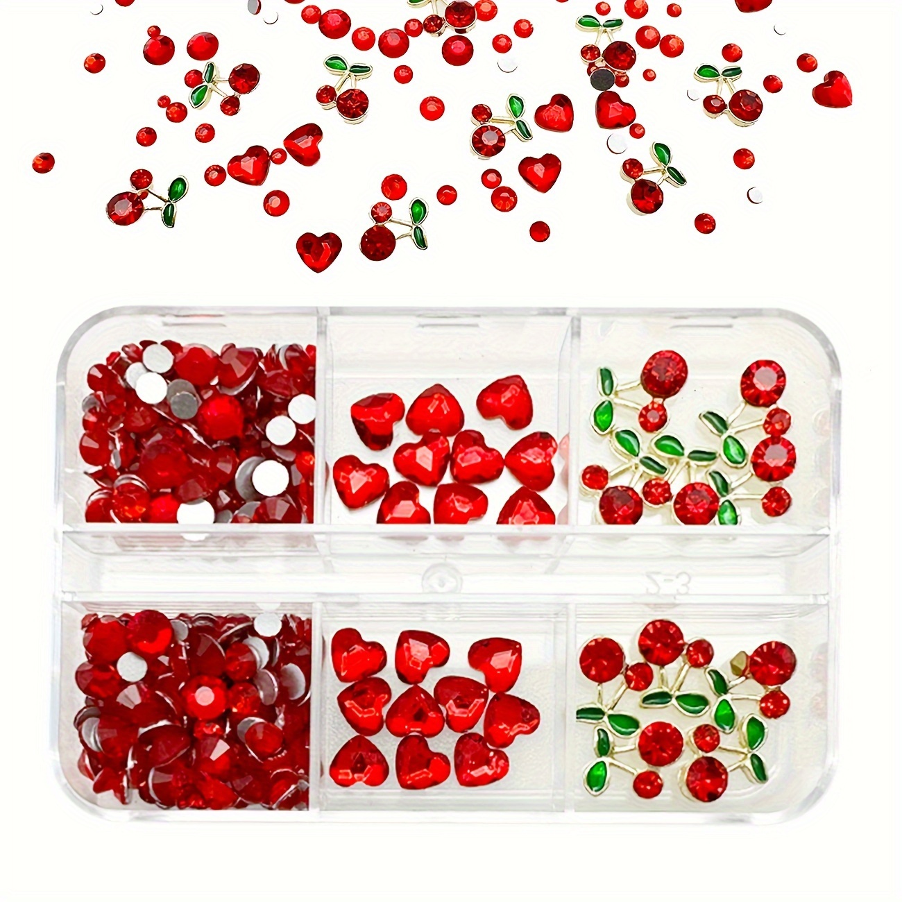 

980pcs 3d Cherry Nail Charms With Rhinestones, Heart Shape Nail Rhinestones, Flatback Nail Rhinestones