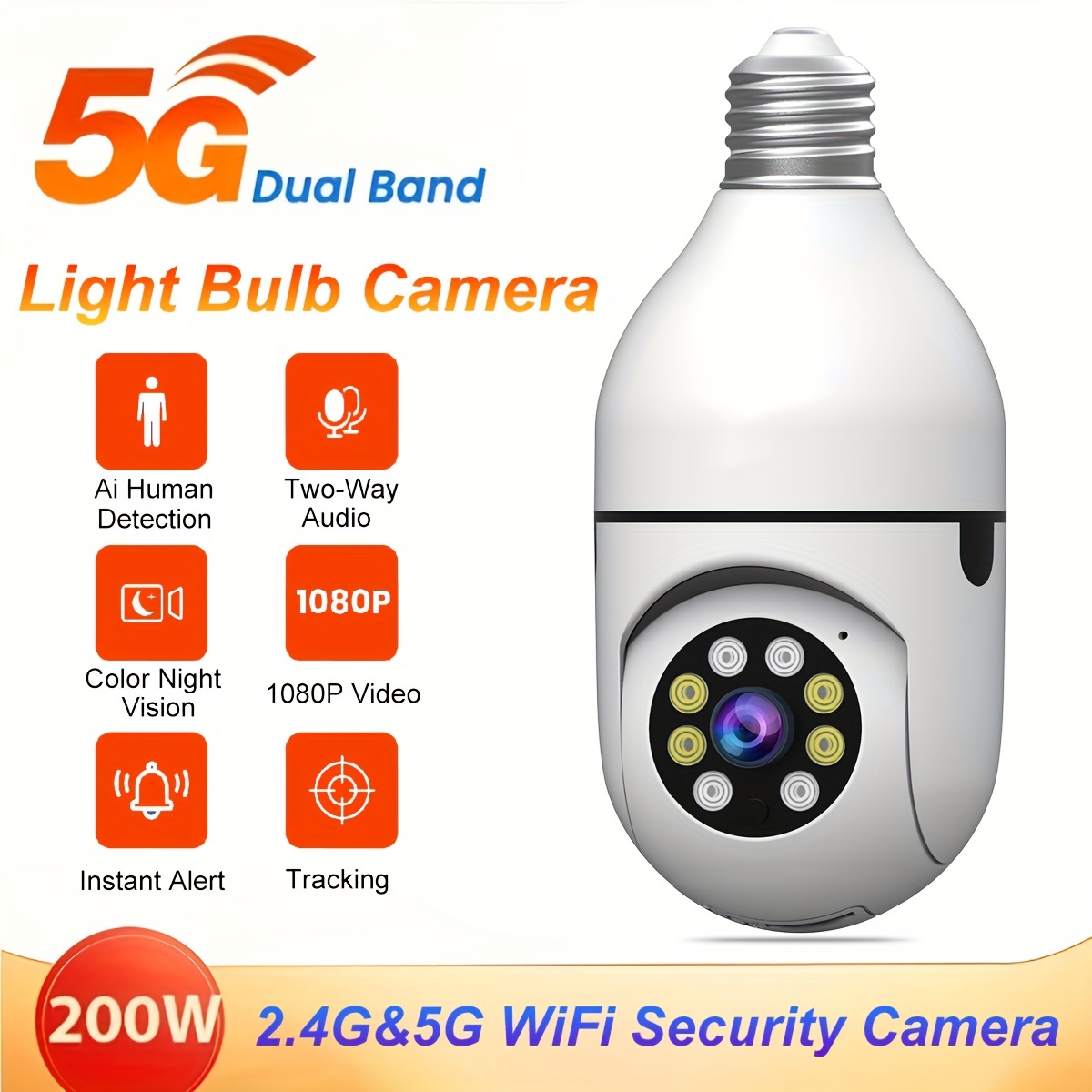 Caméra ampoule de sécurité 1080P WiFi intérieur sans fil