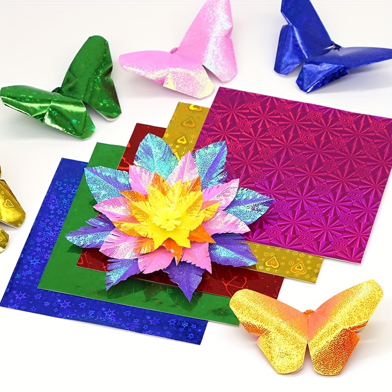 150 hojas de papel de origami brillante, cuadrado brillante láser de  origami, papel plegable para cortes de papel de bricolaje, manualidades