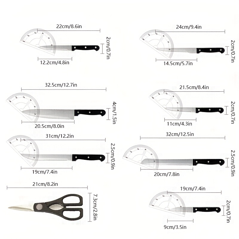 Juego de 6 cuchillos con tabla de cortar con tabla de cortar, 15 cuchillos  de acero inoxidable ultra afilados para cocina, artículos esenciales para