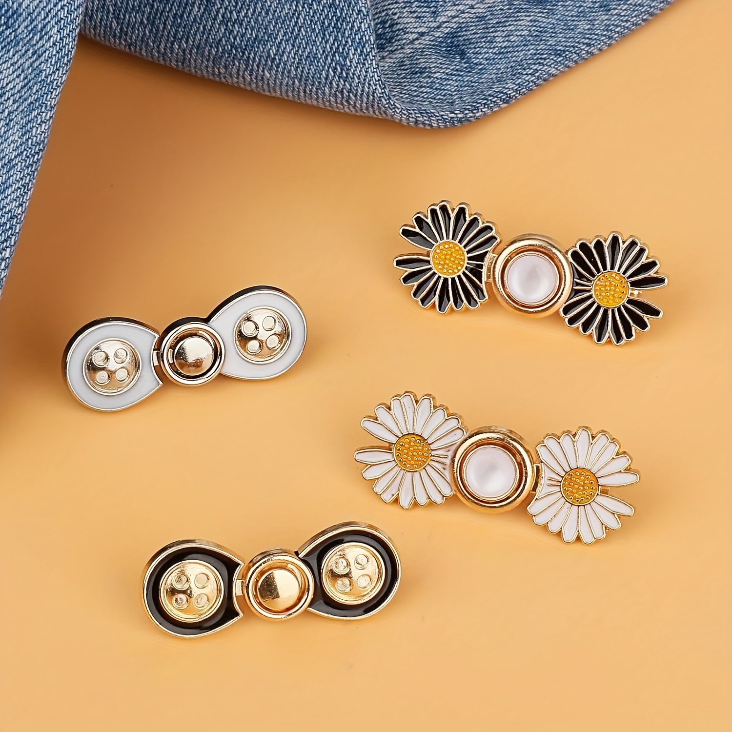 LRITER Buttons Pins for Jeans, Detachable Jean Buttons Pins, Daisy Flower  Jean Buttons Buckle for Loose Jeans, Jeans Button Tightener to Adjust The