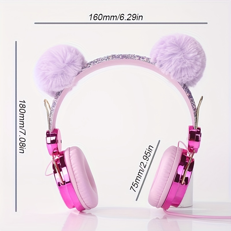 Unicorn - Auriculares con cable sobre la oreja con diadema ajustable,  conector de 0.138 in y cable sin enredos, bonitos auriculares para niña,  para