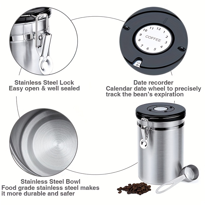 Stainless Steel Airtight Coffee Container With Spoon Storage - Temu