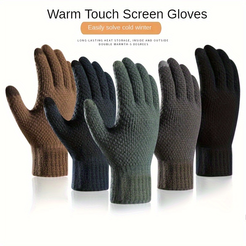 1 Pair Men Leather Gloves Warm Winter Gloves Anti Slip Touch