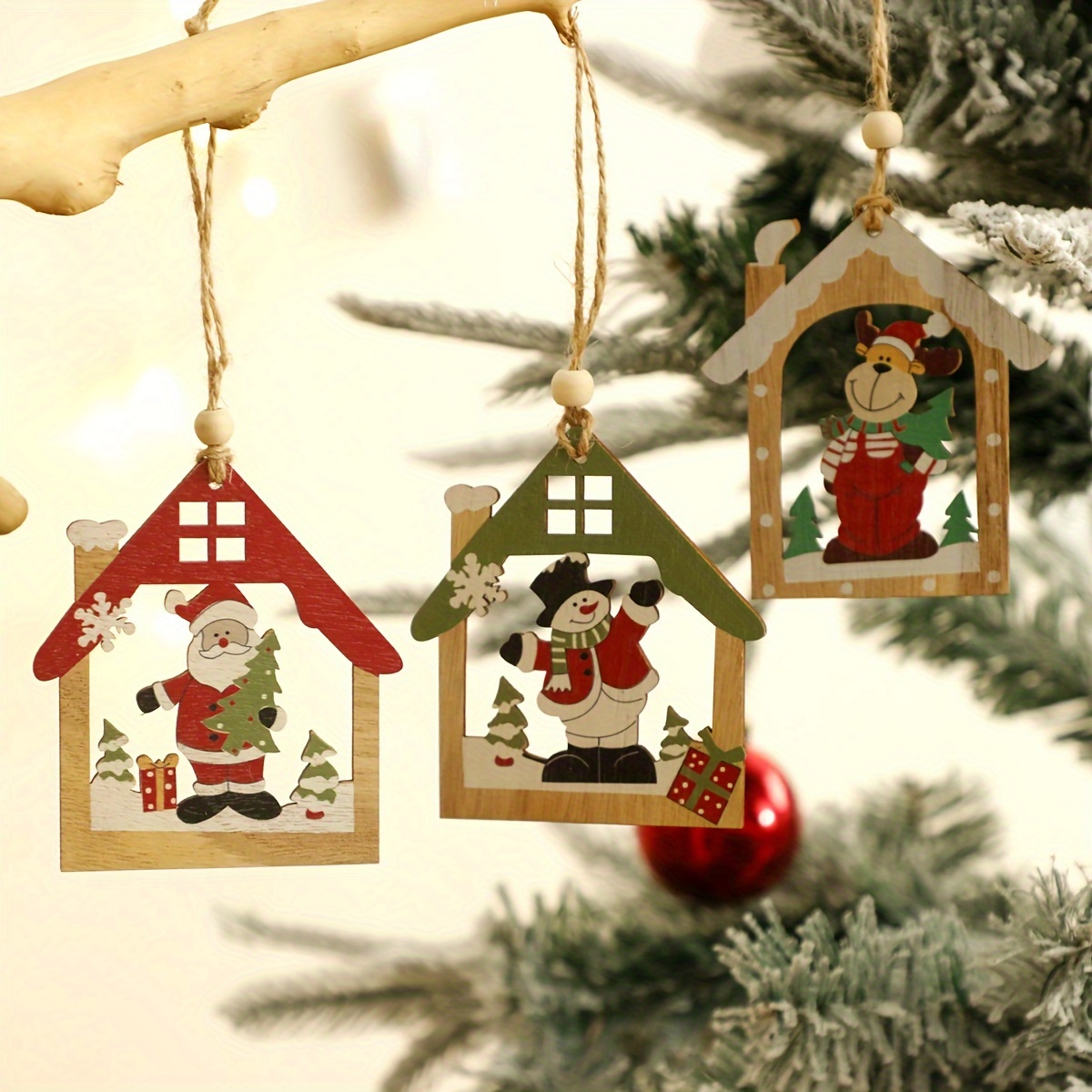 Clearance! EQWLJWE 2pcs Wooden Christmas Farmhouse Rustic Ornaments, Wooden  Hanging Ornaments Set for Christmas Tree Decorations, 3-Layer Carving