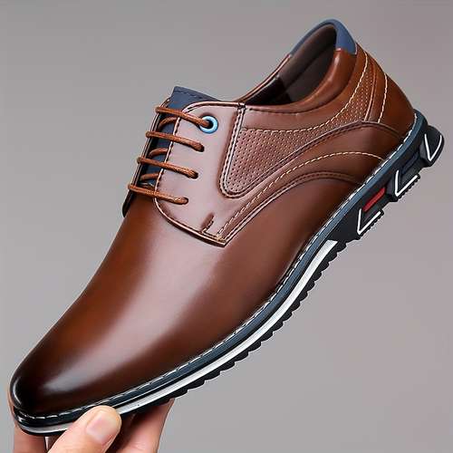mens plus size pu leather solid casual shoes wear resistant non slip lace up dress shoes mens office daily footwear