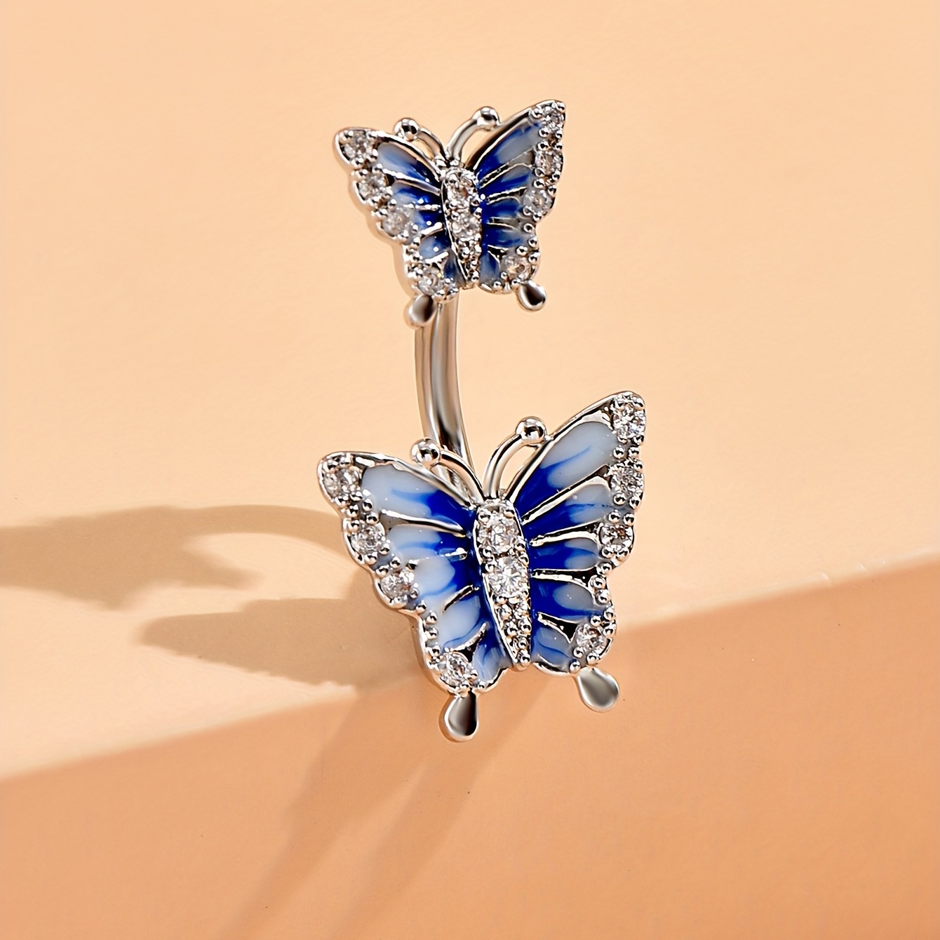 Double Butterfly Shape Belly Button Ring with Zircon, Vintage Style