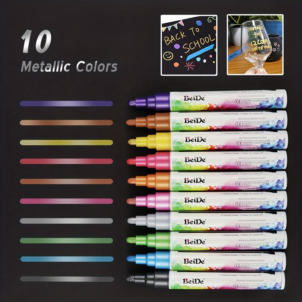 morfone Metallic Chalk Markers, Morfone Set of 8 Liquid Chalkboard Marker  Pens 6mm Reversible Tip for Windows Mirrors Metal Plastic