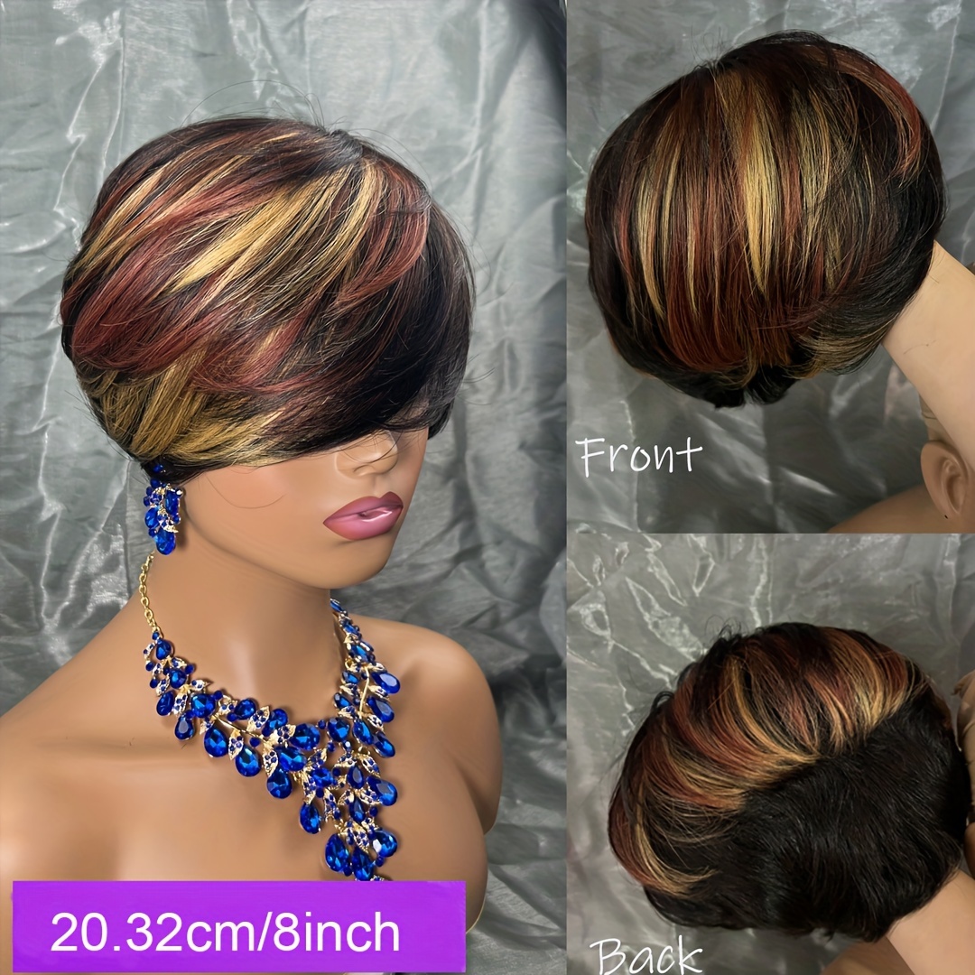 pixie cut wigs for women short cut human hair bob brazilian virgin real human hair wigs black layered blond brown 1b 33 27 side part haircut wigs no lace front wigs glueless wig one pixie wig with two free caps