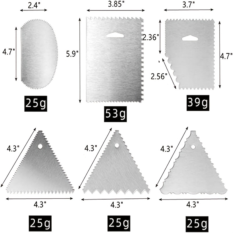 Pastry Tek 5-Pattern Metal Cake Scraper and Icing Comb with Assorted Combo Edge 4.8 x 3.8 inch 1 Count Box, Silver