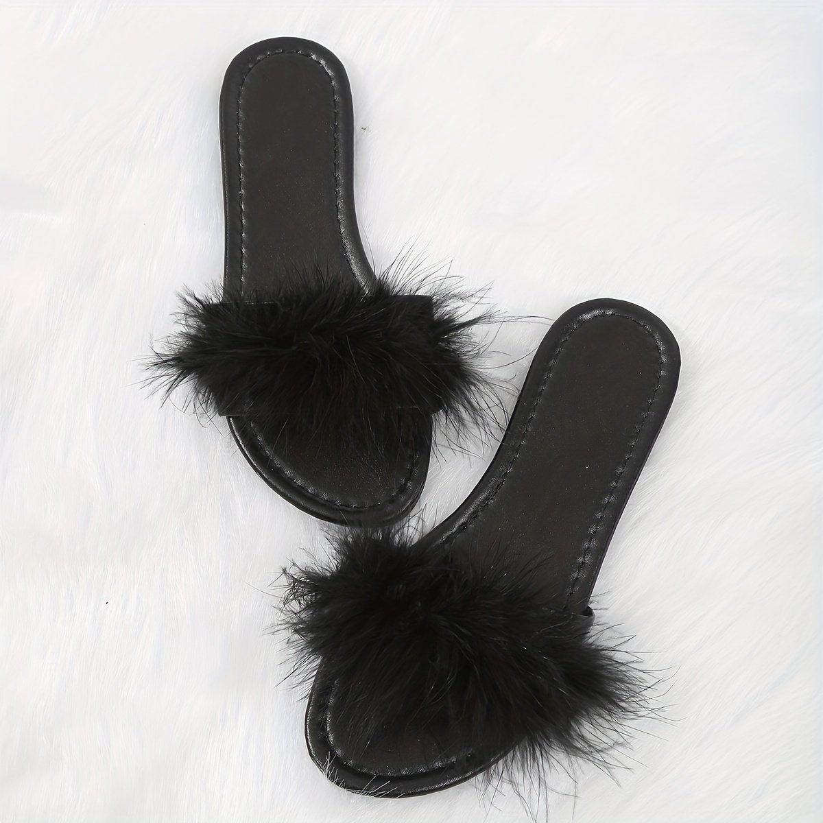 Women's Solid Color Slide Sandals, Casual Faux Fur Decor Flat