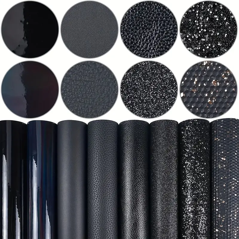 8pcs 8x12 Inch Faux Leather Sheets Black Fine Chunky Glitter Metallic  Litchi Patent Holographic Embossing Skin Texture Fabric For Bows Earrings  Making