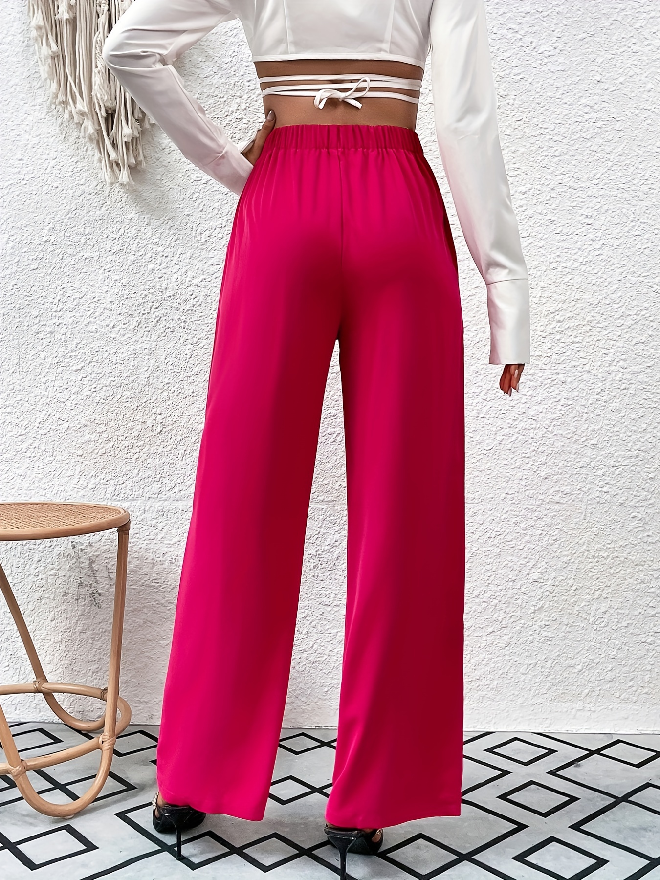 Classy Hot Pink High Rise Wide Leg Pants - Bottoms