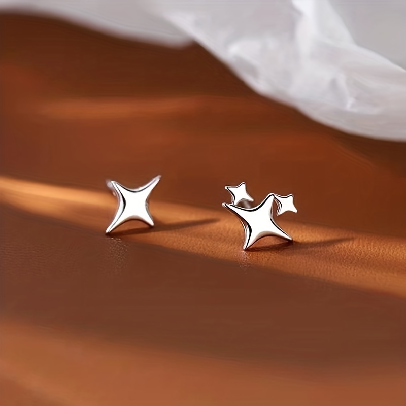 Men's Four Pointed Star Stud Earrings