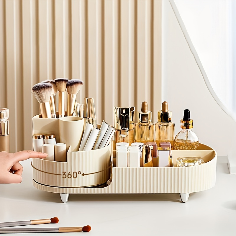 Maquiagem Brush Holder com tampa, caixa de armazenamento para vestir, mesa,  rotação de 360 graus