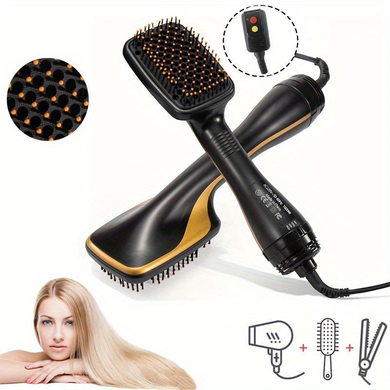 Cepillo secador de pelo, cepillo secador de pelo con barril de titanio  mejorado y tecnología de iones negativos, secador de pelo y moldeador