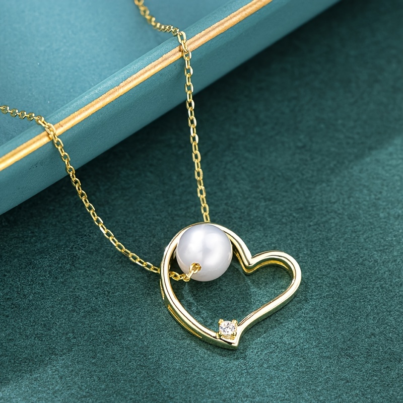 Fine 14K Yellow Gold Pearl Center Heart Pendant Chain Link Necklace 4.4  Grams