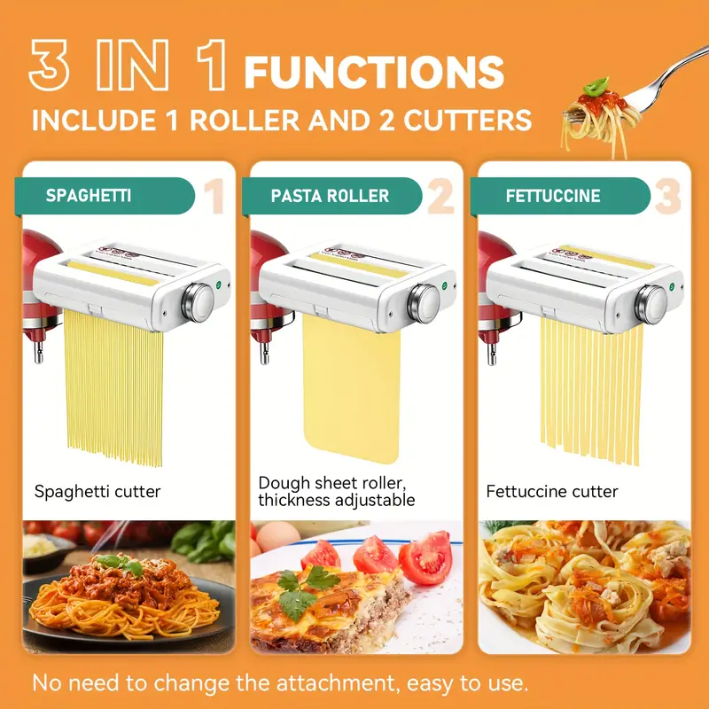 Pasta Maker 3-in-1 Attachment For Kitchenaid Stand Mixers, Including  Fettuccine And Spaghetti Cutter, Pasta Sheet Roller, Pasta Maker Accessories  And Cleaning Brush - Temu
