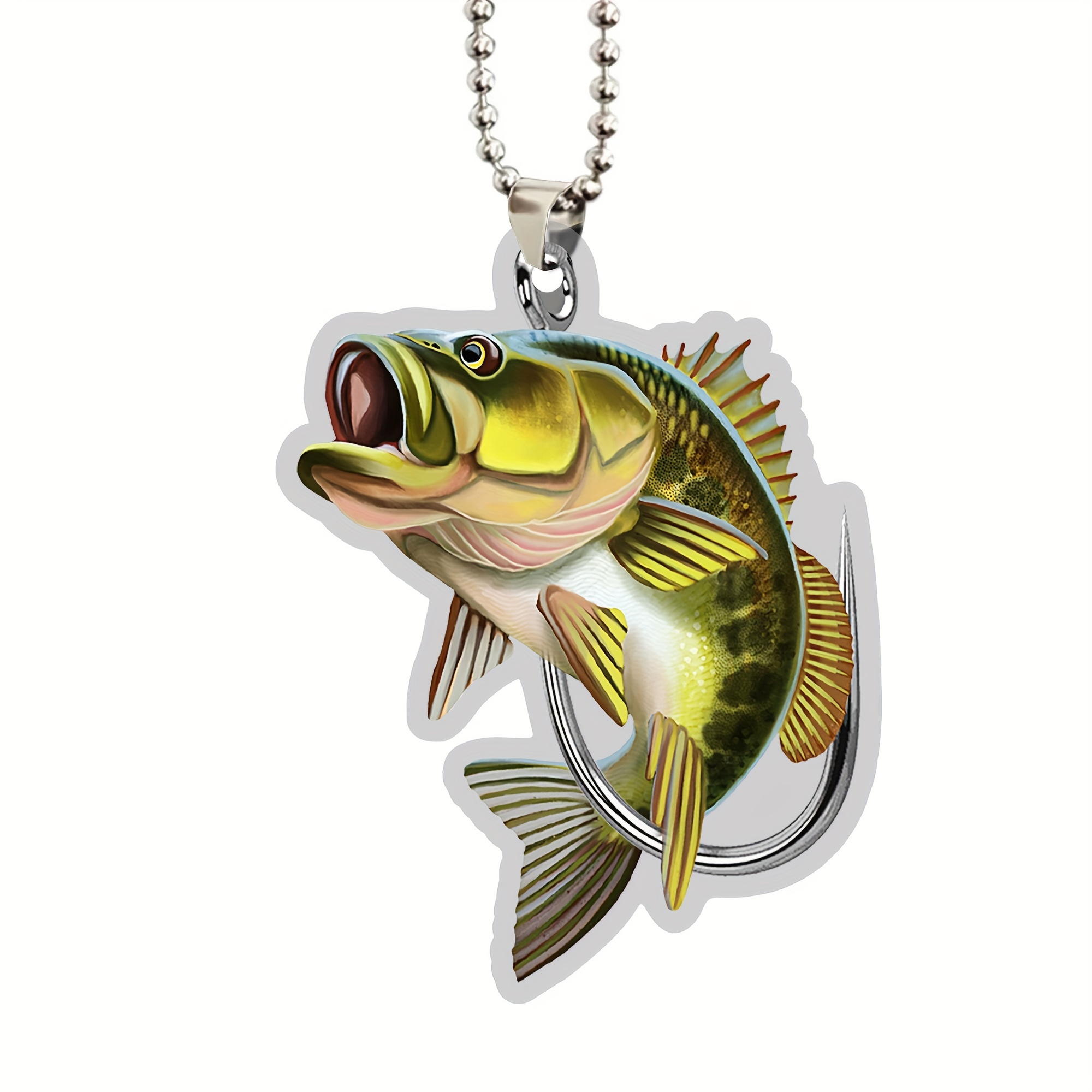 1pc, Fishing Fisherman Big Bass Fish Hook Car Ornament, 2D Flat Car Rear  View Mirror Accessories, Rearview Mirror Charm