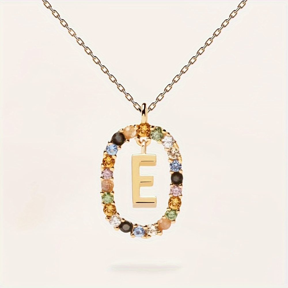 Collana con lettera inglese in argento sterling 9,25, design di nicchia, zirconi colorati di lusso, catena per clavicola, per donna_voghion.com