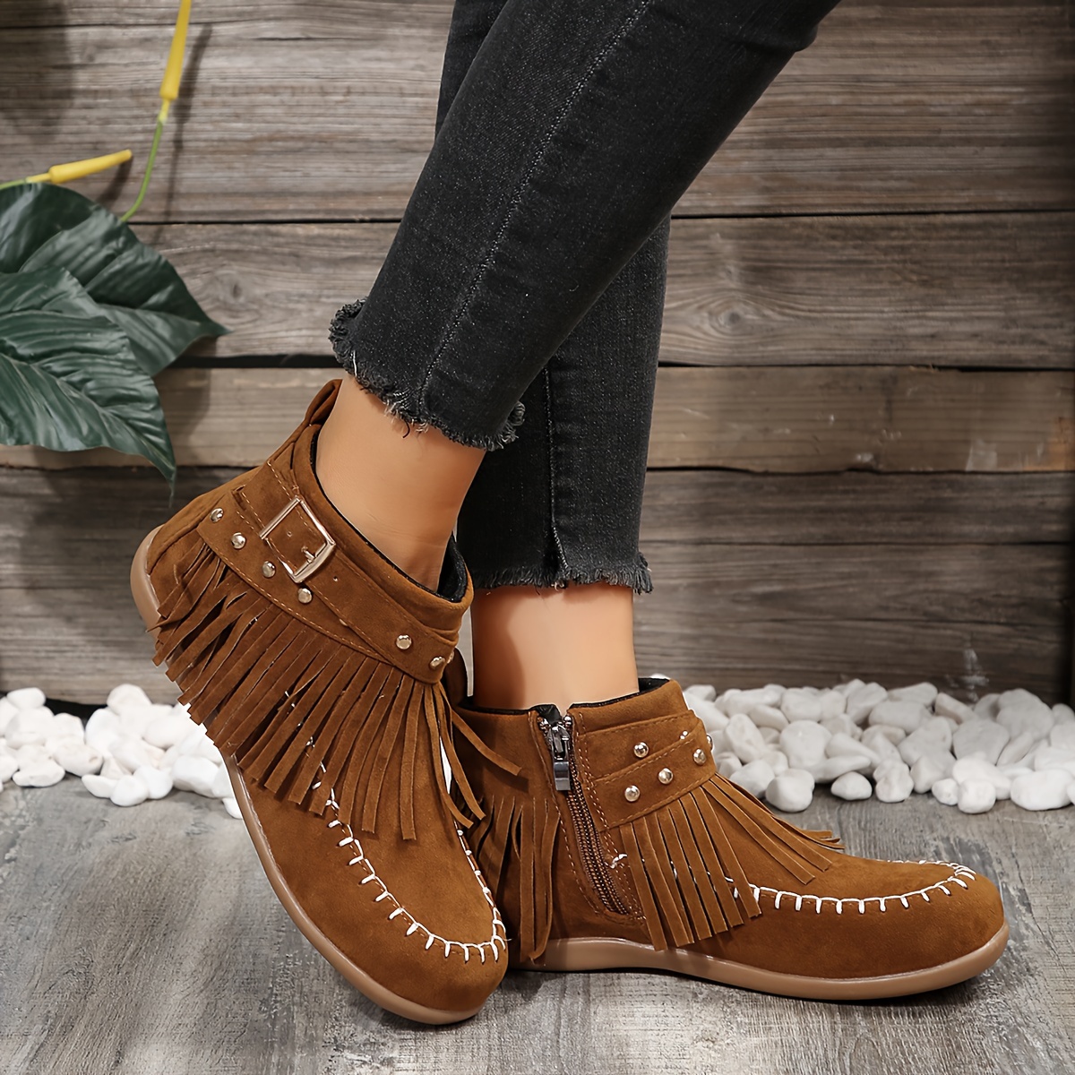 Brown tassel 2024 ankle boots