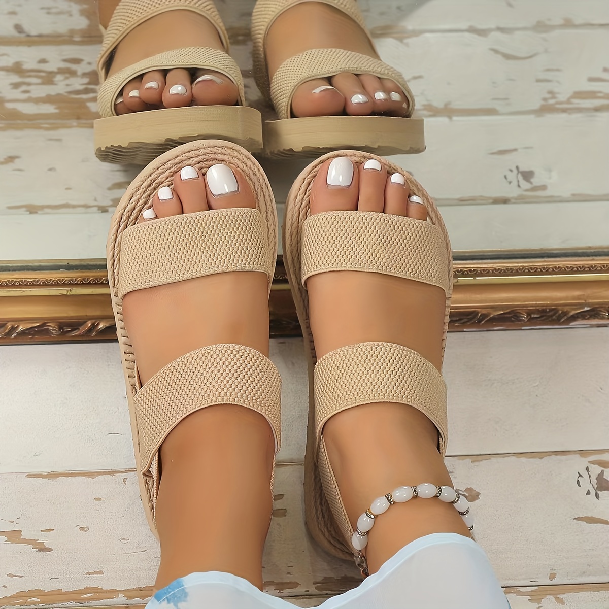 Women's Flat Sandals Casual Elastic Band Summer Sandals - Temu