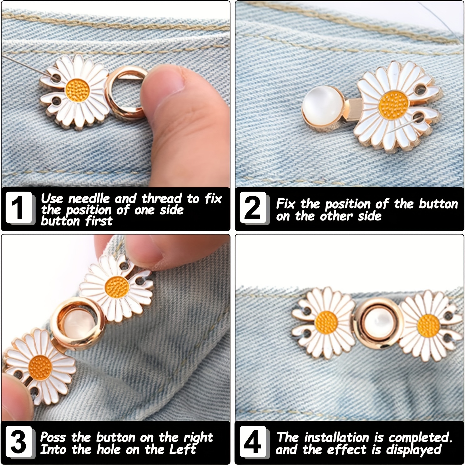 1Pair Camellia Flower Pants Button Tightener Alloy Waist Buckle