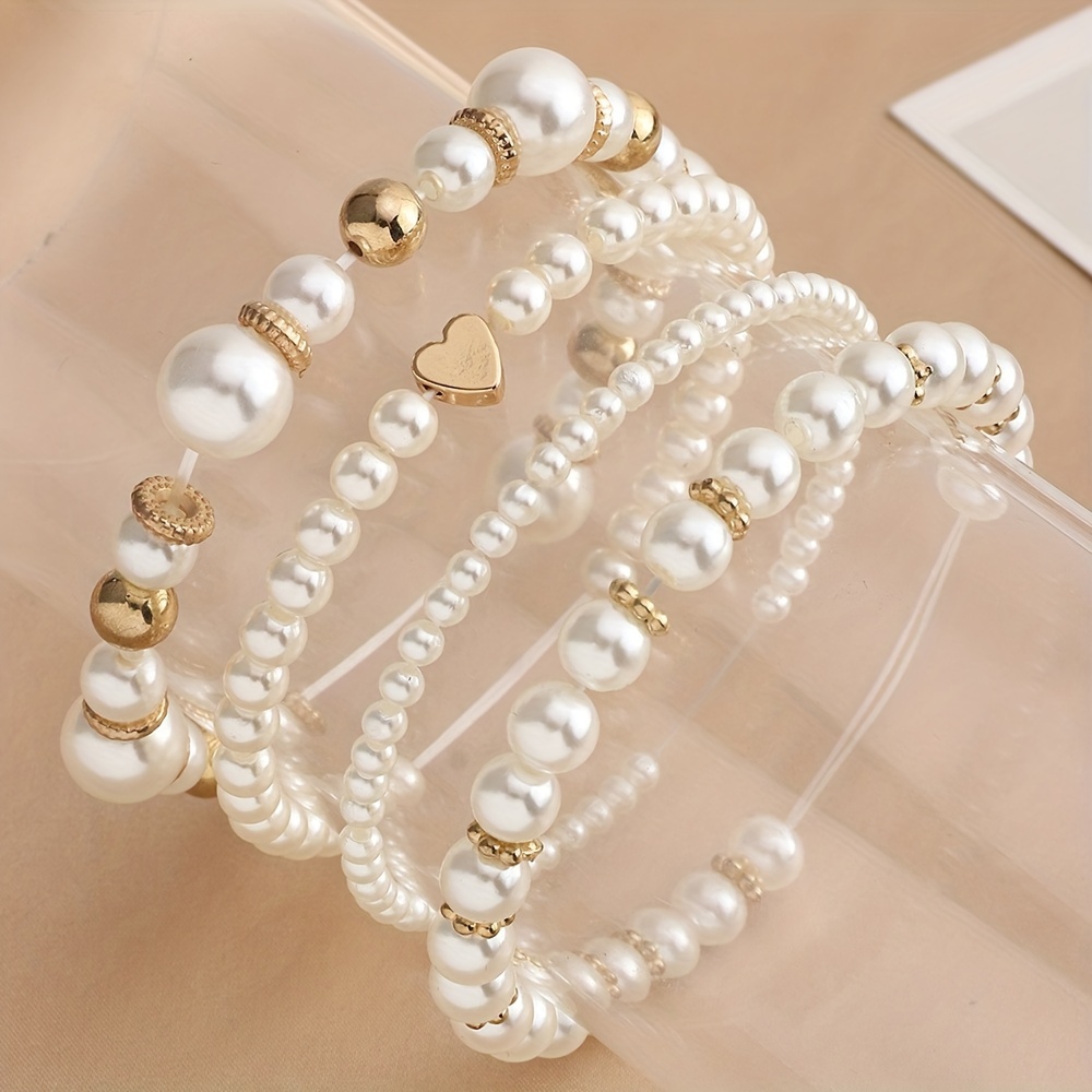 Cute Faux Pearl & Heart & Flower & Expression & Eye & Star Beaded Bracelet  For Women For Daily Decoration