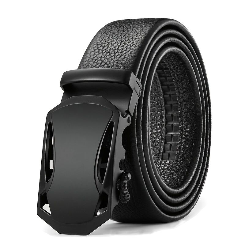 mens adjustable black pu leather automatic slide buckle belt 1